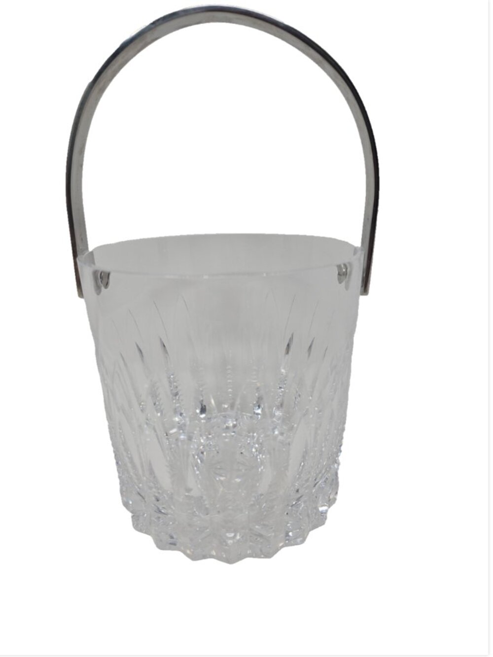 Vintage MCM Brilliant Cut Crystal Glass Chrome Mini Ice Bucket Hollywood Regency